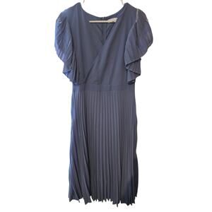 Ivy City Co Midi Dress L Womenss Blue Cap Sleeve Accordian Style Designer